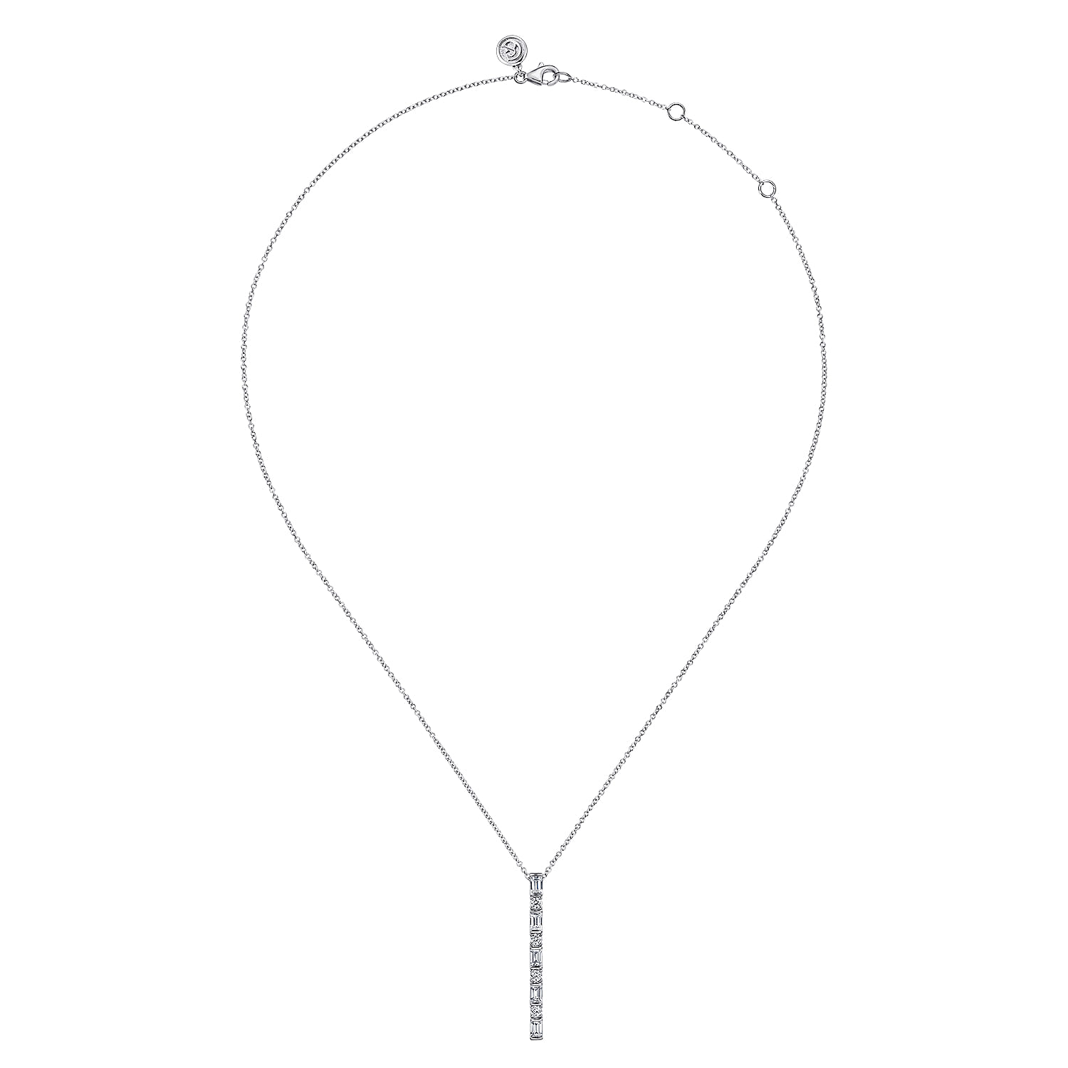 14K White Gold Vertical Diamond Bar Necklace - 0.75 ct - Shot 2