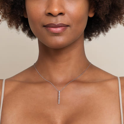 14K White Gold Vertical Diamond Bar Necklace