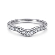 14K White Gold Vintage Inspired Curved Diamond Anniversary Band with Engraving