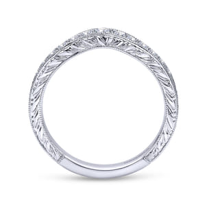 14K White Gold Vintage Inspired Curved Diamond Anniversary Band with Engraving
