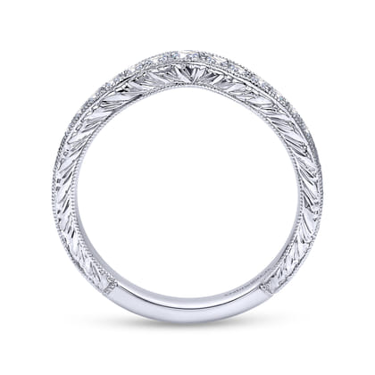 14K White Gold Vintage Inspired Curved Diamond Anniversary Band with Engraving