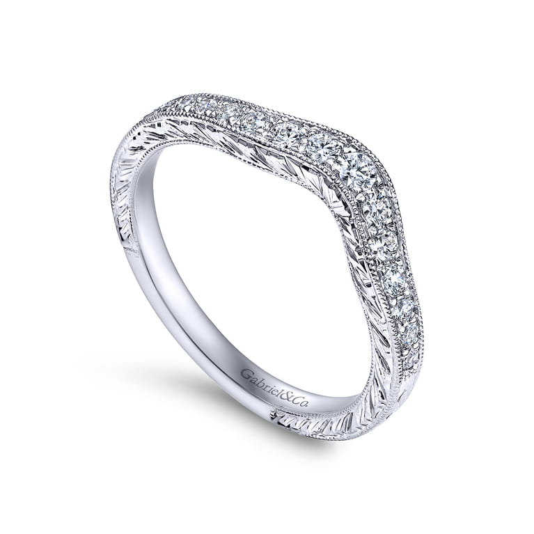 Curved Wedding Ring in 14k White Gold with Round Natural Diamond at Gabriel & Co. - Shot 3