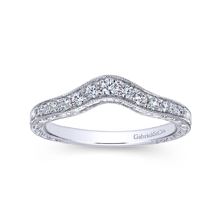 Curved Wedding Ring in 14k White Gold with Round Natural Diamond at Gabriel & Co. - Shot 4