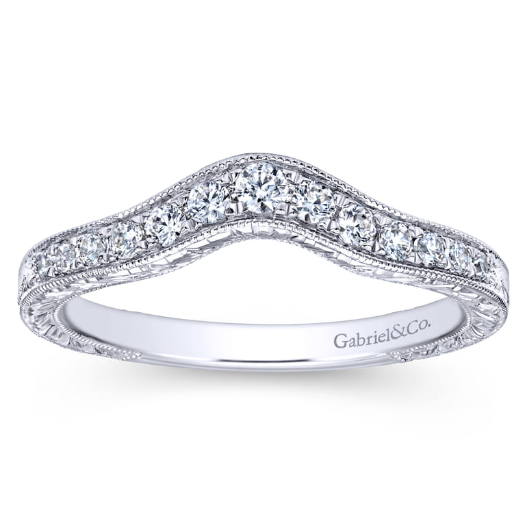 Curved Wedding Ring in 14k White Gold with Round Natural Diamond at Gabriel & Co. - Shot 5