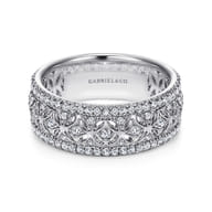 14K White Gold Vintage Inspired Diamond Band