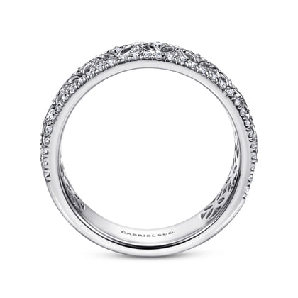 14K White Gold Vintage Inspired Diamond Band