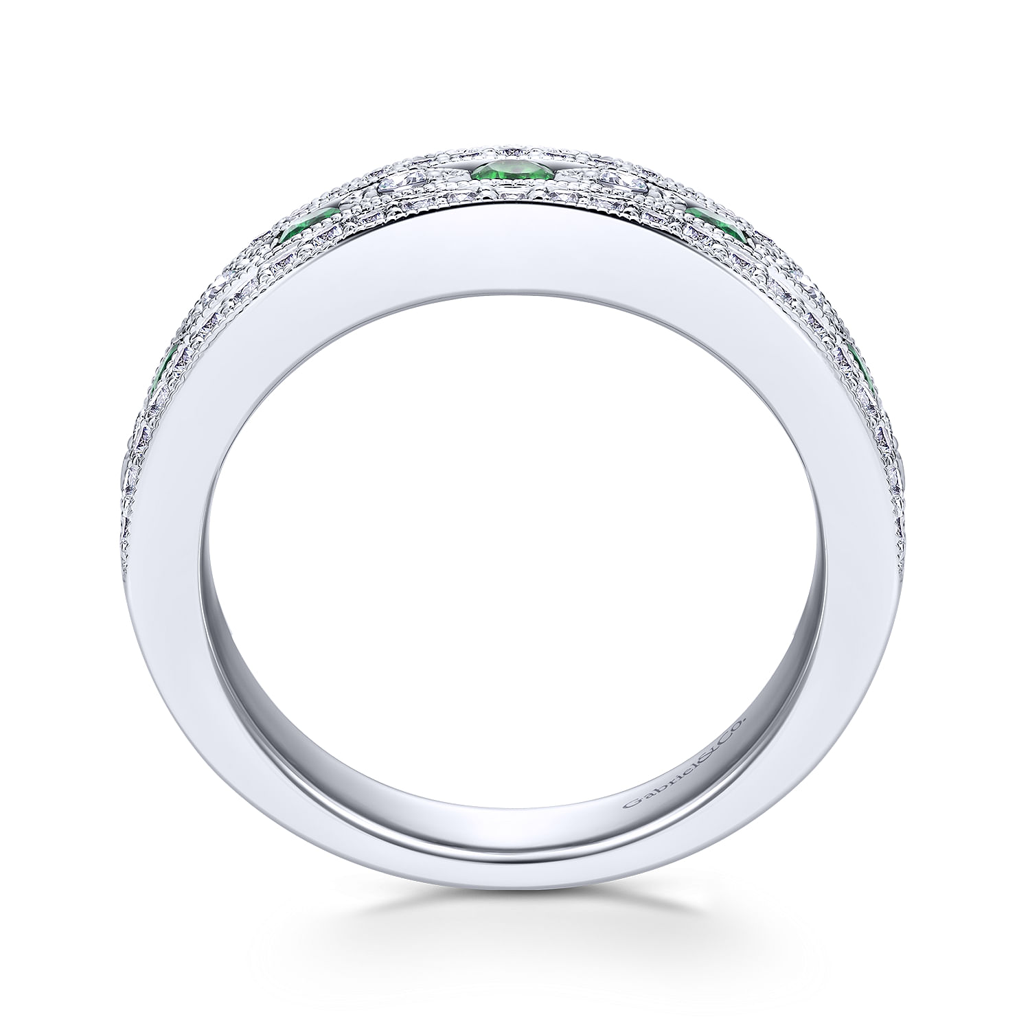 14K White Gold Vintage Inspired Emerald and Diamond Ring