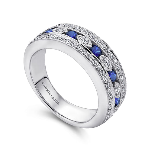 14K White Gold Vintage Inspired Sapphire and Diamond Ring - 0.4 ct - Shot 3