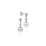 14K White Gold Vintage Inspired Style Diamond Pearl Drop Earrings - 0.07 ct