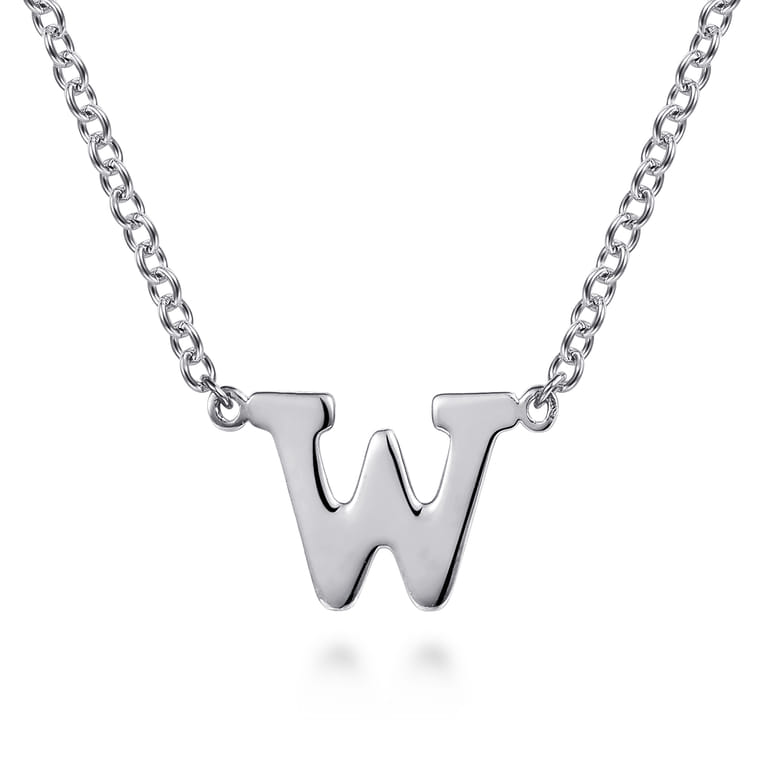 14K White Gold W Initial Necklace - Shot 1