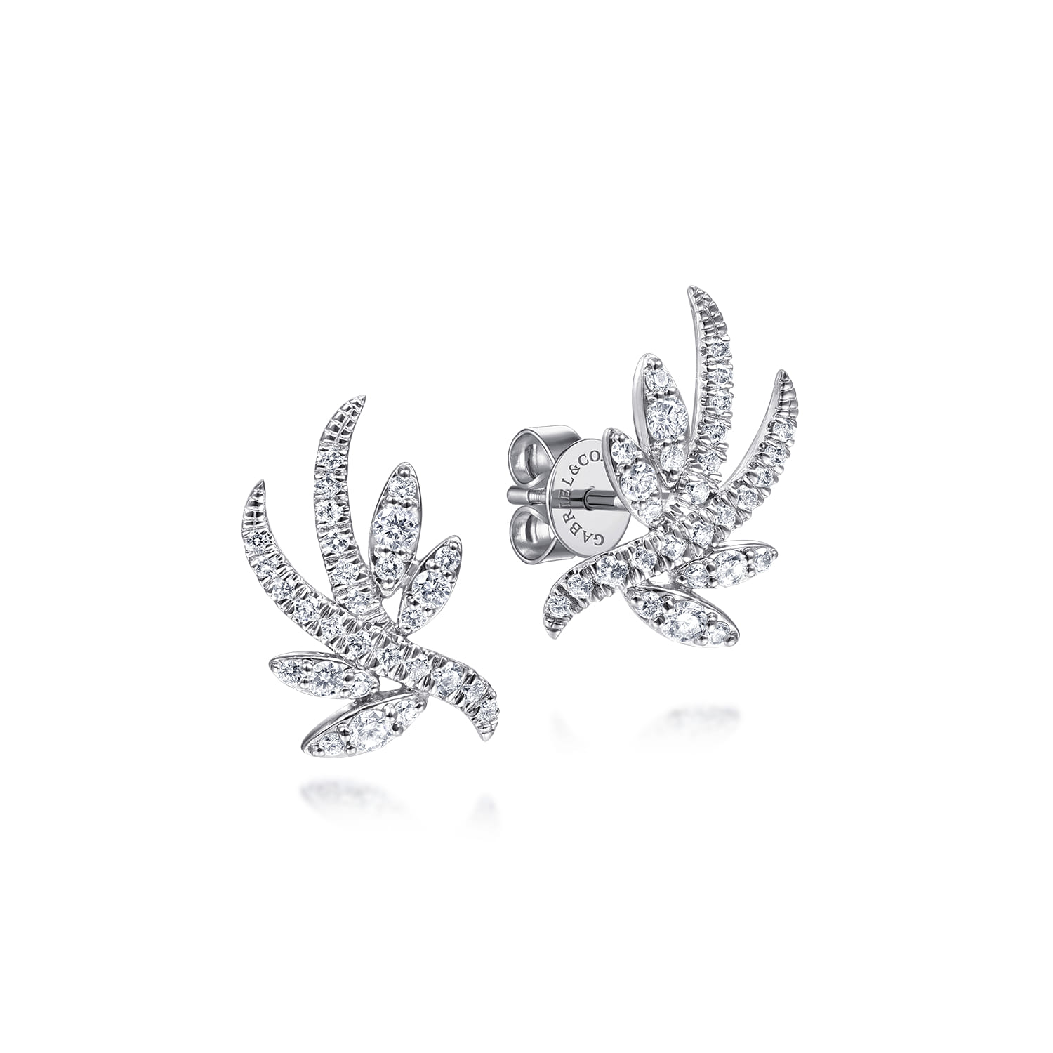 14K White Gold Whimsical Diamond Leaf Stud Earrings - 0.5 ct - Shot 1