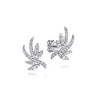 14K White Gold Whimsical Diamond Leaf Stud Earrings