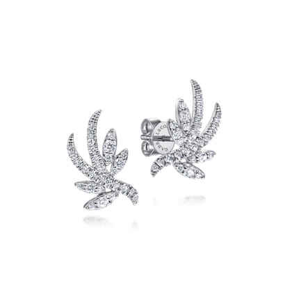 14K White Gold Whimsical Diamond Leaf Stud Earrings