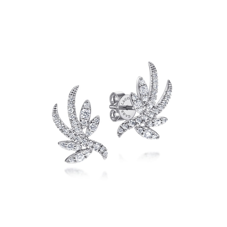 14K White Gold Whimsical Diamond Leaf Stud Earrings - 0.5 ct - Shot 1