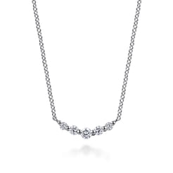 14K White Gold White Sapphire Bar Necklace