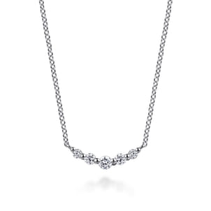 14K White Gold White Sapphire Bar Necklace