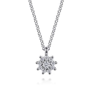 14K White Gold White Sapphire Cluster Pendant Necklace