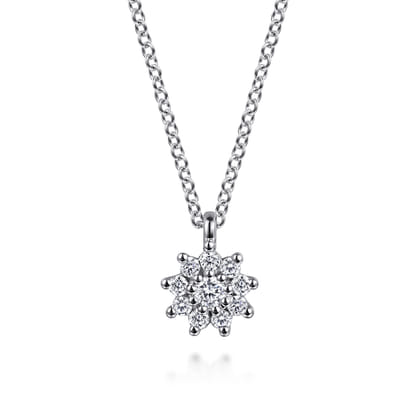 14K White Gold White Sapphire Cluster Pendant Necklace
