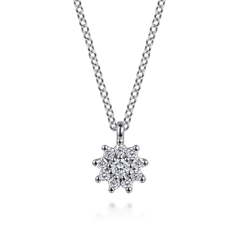 14K White Gold White Sapphire Cluster Pendant Necklace - Shot 1