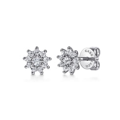 14K White Gold White Sapphire Cluster Stud Earrings