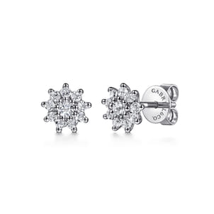 14K White Gold White Sapphire Cluster Stud Earrings