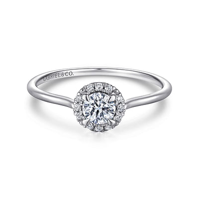14K White Gold White Sapphire and Diamond Halo Promise Ring