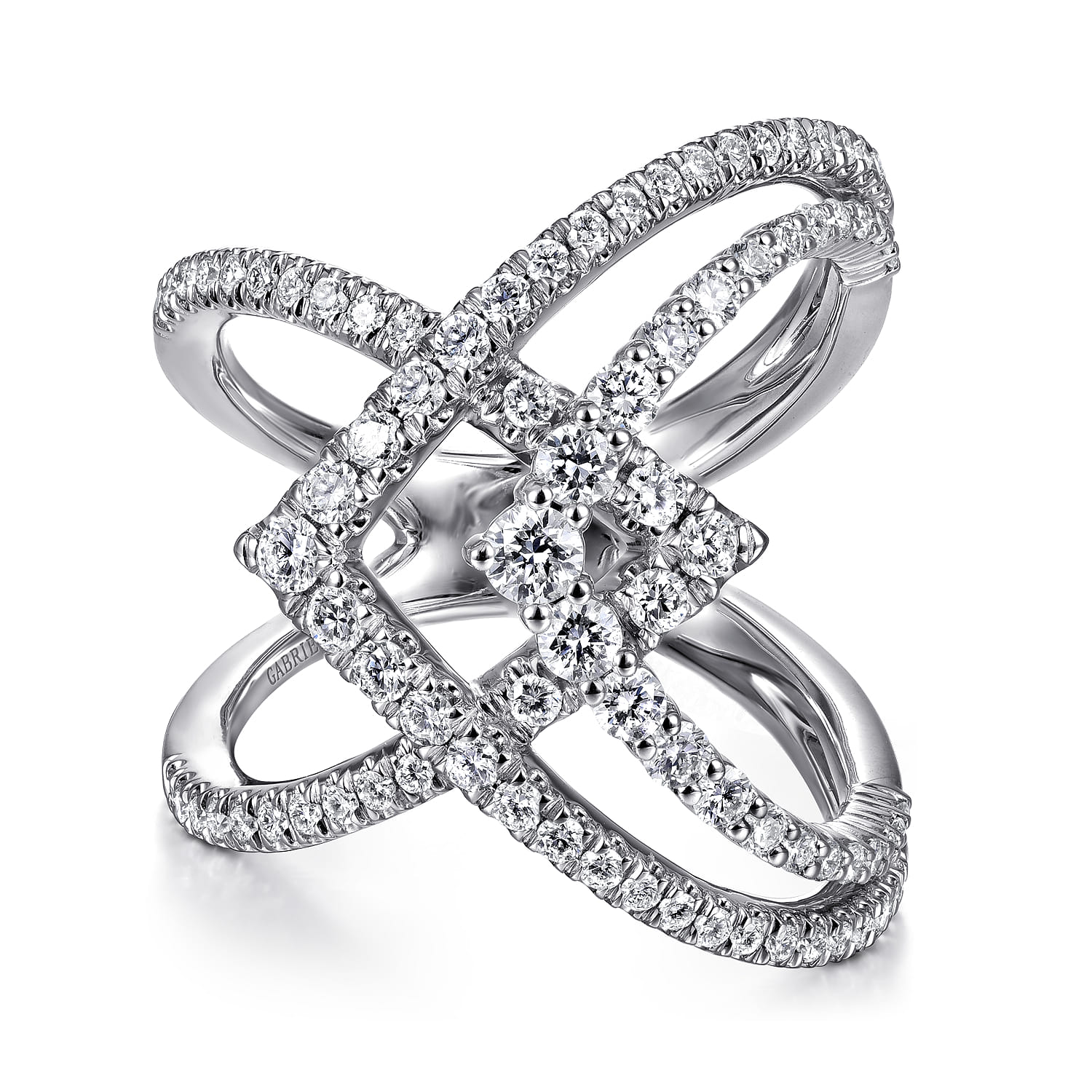 14K White Gold Wide Band Layered Diamond Ring - 1.05 ct - Shot 1