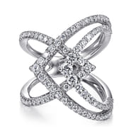 14K White Gold Wide Band Layered Diamond Ring