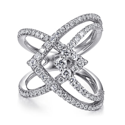 14K White Gold Wide Band Layered Diamond Ring