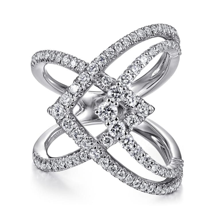 14K White Gold Wide Band Layered Diamond Ring - 1.05 ct - Shot 1