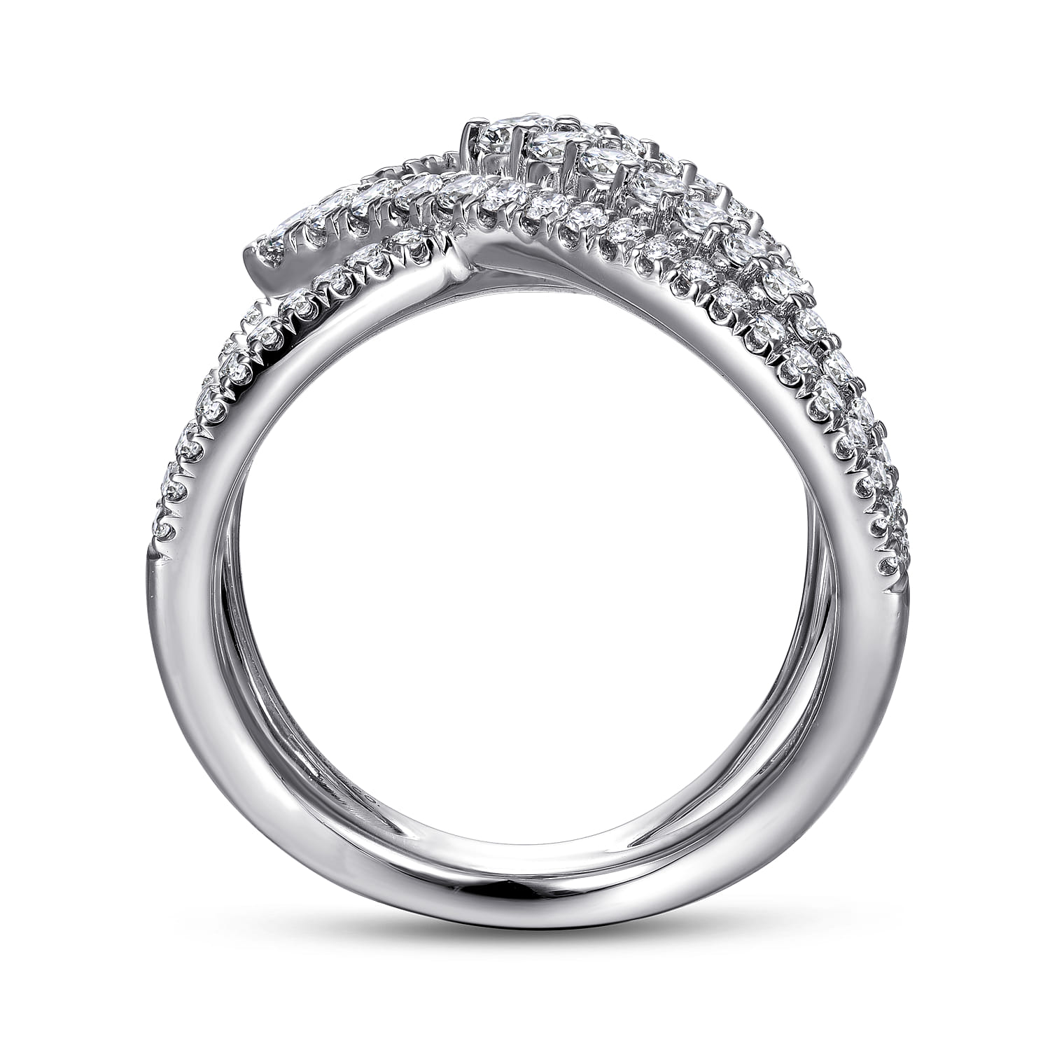 14K White Gold Wide Band Layered Diamond Ring - 1.05 ct - Shot 2