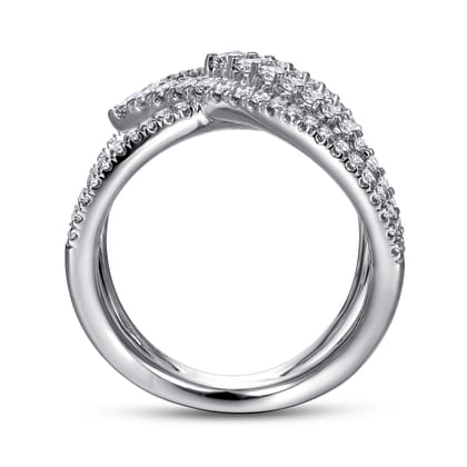 14K White Gold Wide Band Layered Diamond Ring