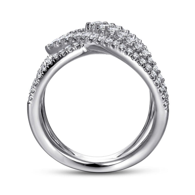 14K White Gold Wide Band Layered Diamond Ring - 1.05 ct - Shot 2
