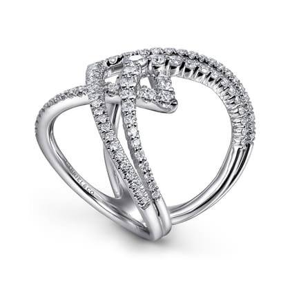 14K White Gold Wide Band Layered Diamond Ring