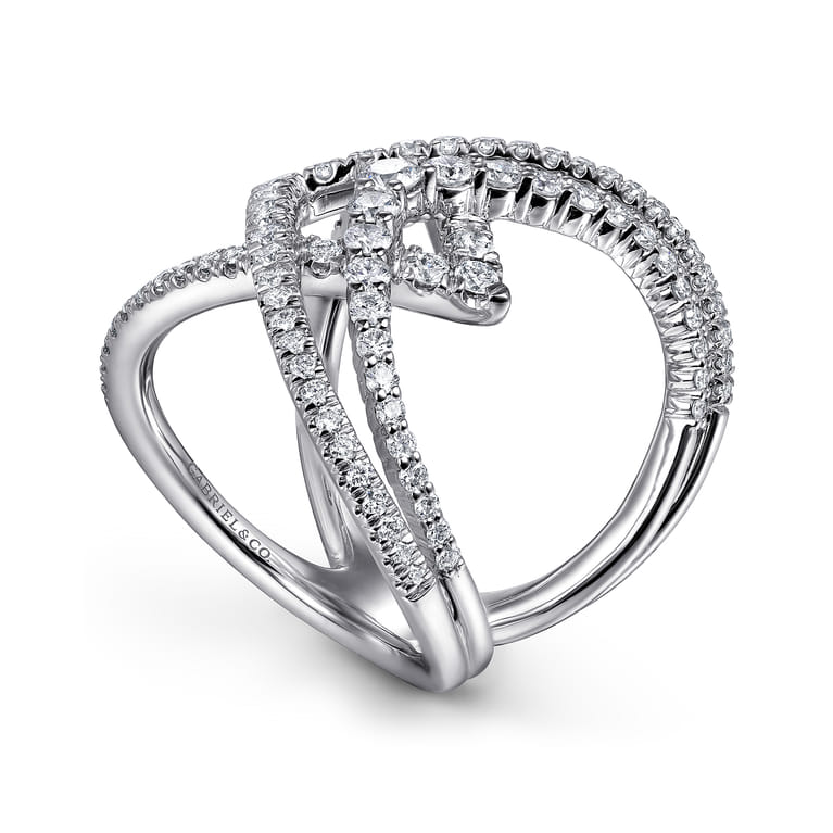 14K White Gold Wide Band Layered Diamond Ring - 1.05 ct - Shot 3