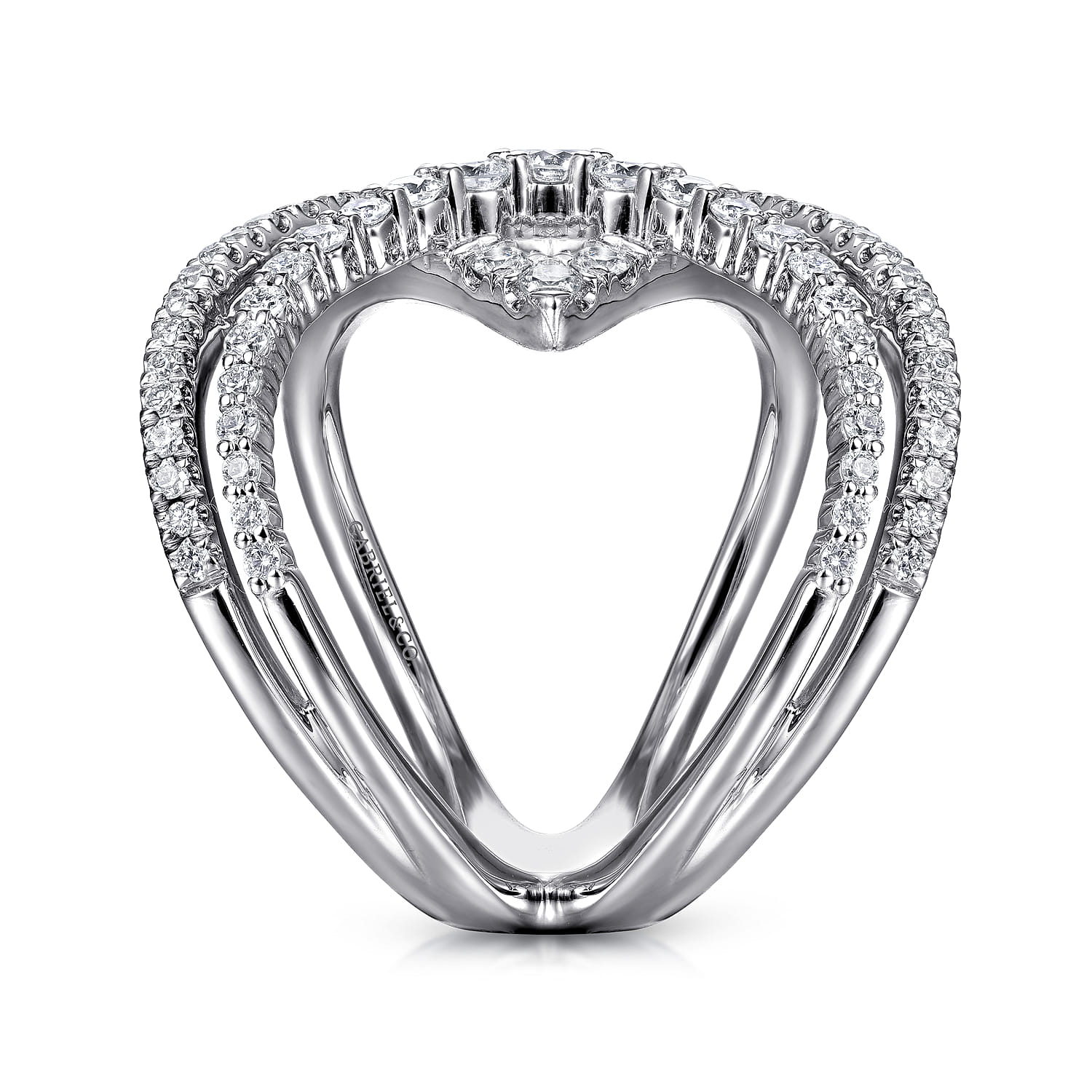 14K White Gold Wide Band Layered Diamond Ring - 1.05 ct - Shot 4