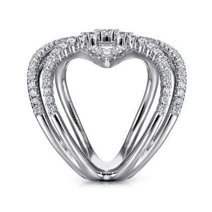 14K White Gold Wide Band Layered Diamond Ring