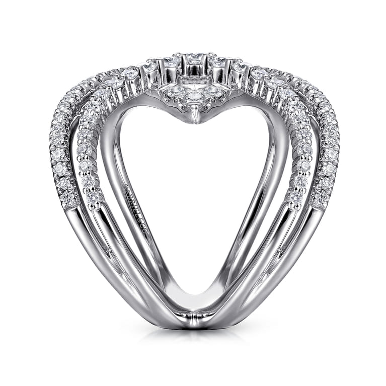 14K White Gold Wide Band Layered Diamond Ring - 1.05 ct - Shot 4