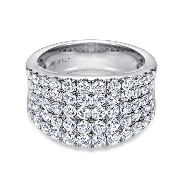 14K White Gold Wide Band Pave Diamond Ring - 1.95 ct - Shot 1