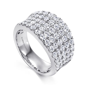 14K White Gold Wide Band Pave Diamond Ring
