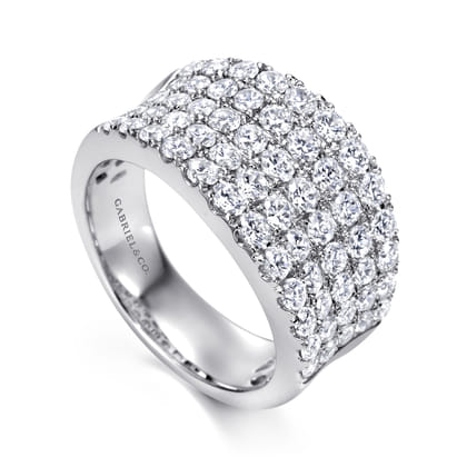 14K White Gold Wide Band Pave Diamond Ring
