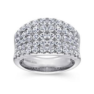 14K White Gold Wide Band Pave Diamond Ring