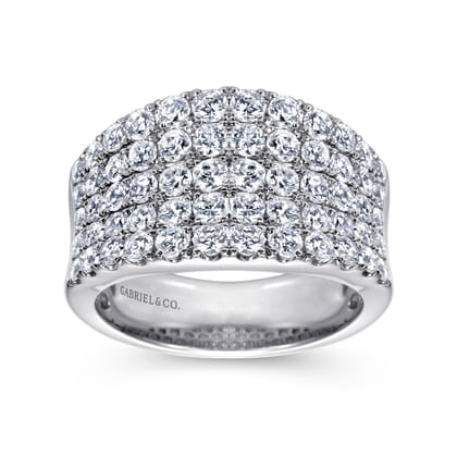 14K White Gold Wide Band Pave Diamond Ring