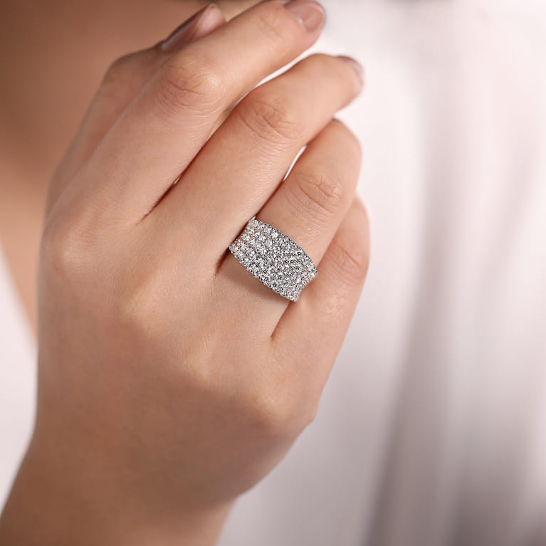 14K White Gold Wide Band Pave Diamond Ring - 1.95 ct - Shot 5