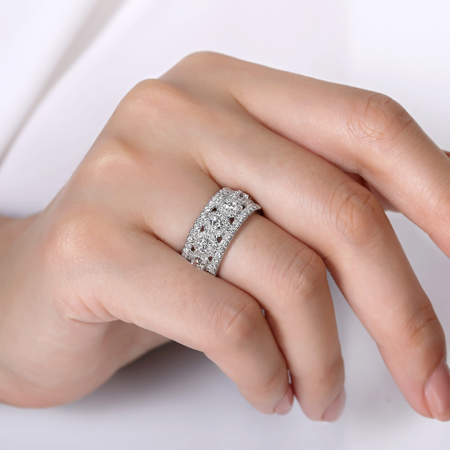 Fancy Wedding Ring in 14k White Gold with Round Natural Diamond at Gabriel & Co. - Shot 5