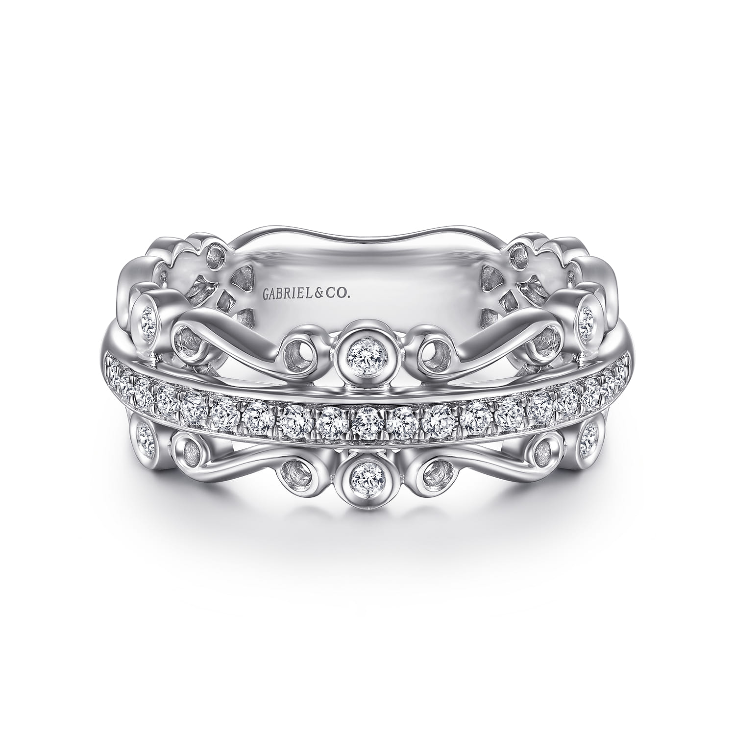 Fancy Wedding Ring in 14k White Gold with Round Natural Diamond at Gabriel & Co. - Shot 1