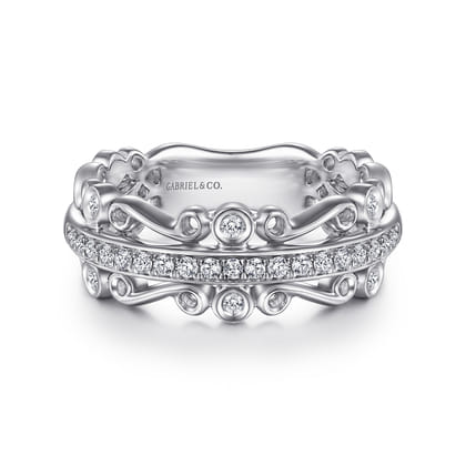 14K White Gold Wide Diamond Anniversary Band