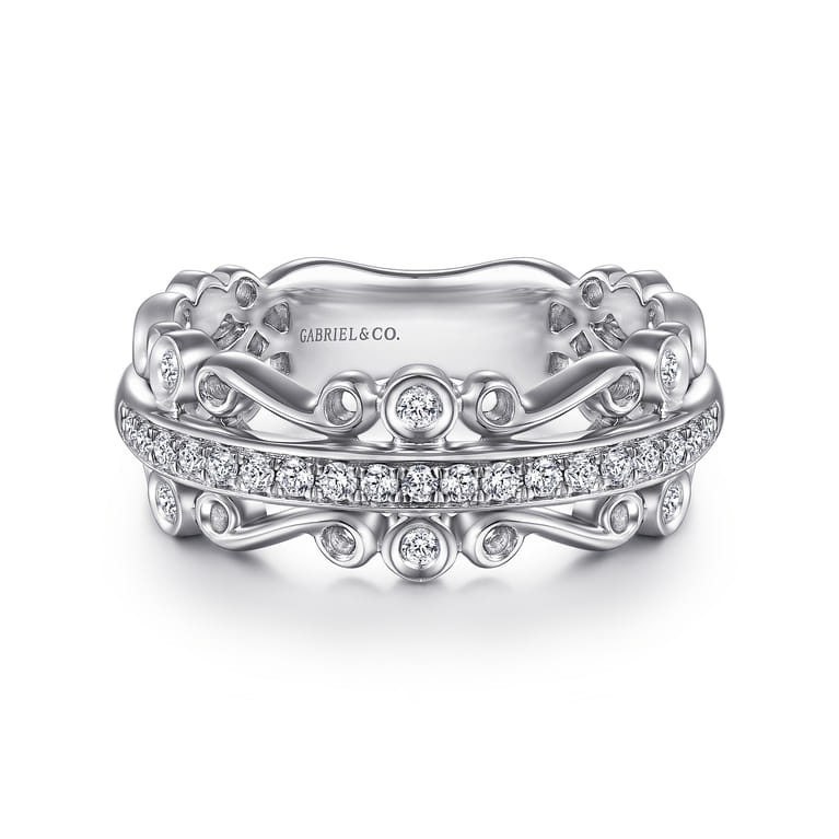 Fancy Wedding Ring in 14k White Gold with Round Natural Diamond at Gabriel & Co. - Shot 1