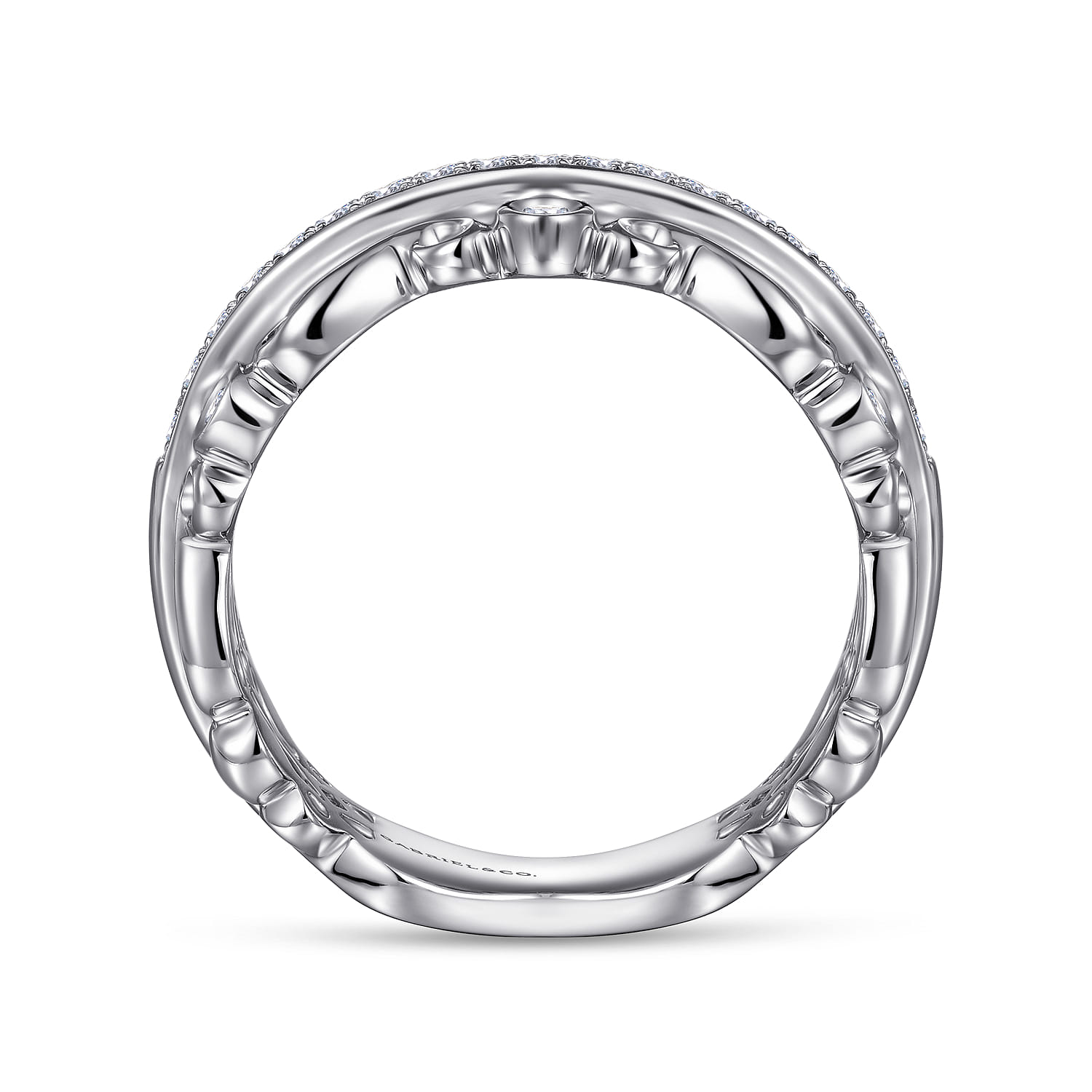 Fancy Wedding Ring in 14k White Gold with Round Natural Diamond at Gabriel & Co. - Shot 2