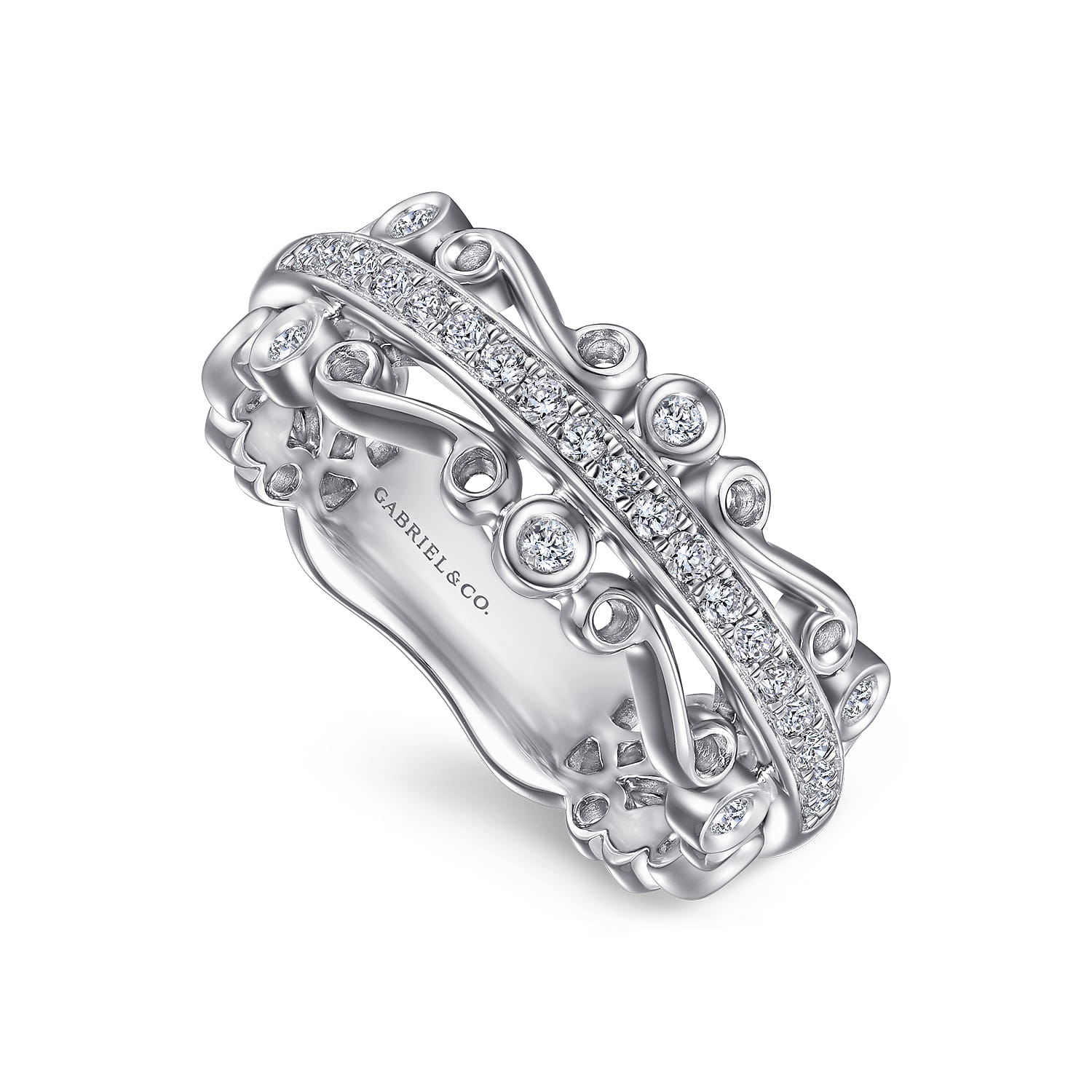Fancy Wedding Ring in 14k White Gold with Round Natural Diamond at Gabriel & Co. - Shot 3